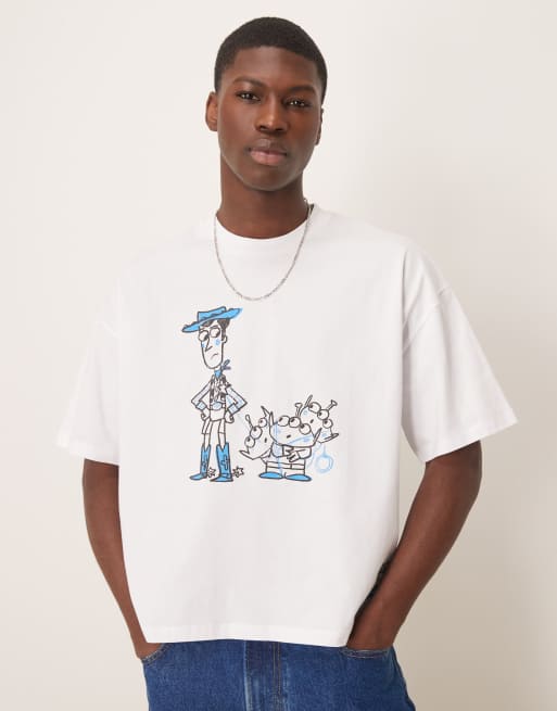 ASOS DESIGN Disney Pixar unisex boxy oversized T-shirt with Toy Story prints in white