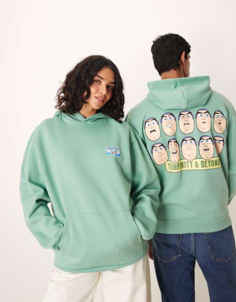 ASOS DESIGN - Disney Pixar - Unisex - Grøn afslappet hættetrøje med Toy Story Buzz Lightyear-print - view 1