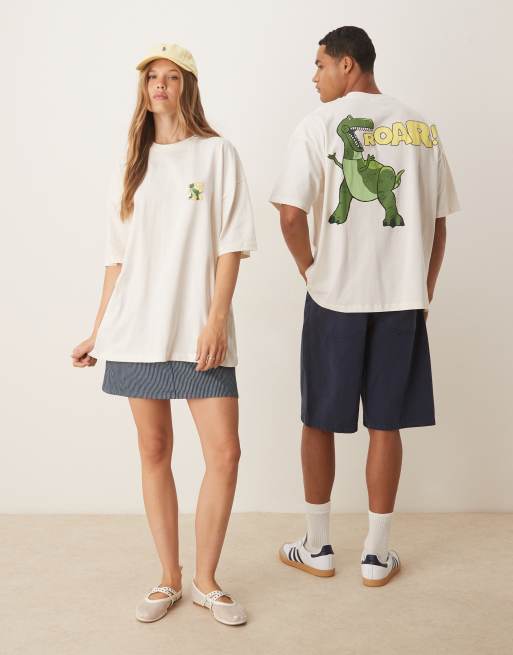 ASOS DESIGN Disney Pixar unisex oversize T-shirt with Rex Toy Story print in cream