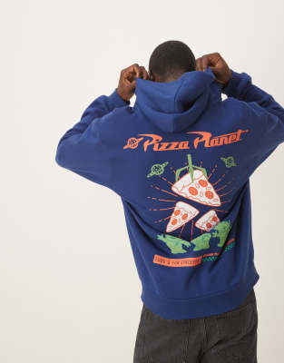 Asos Design Disney Pixar Unisex Oversized Hoodie With Pizza Planet Print In Blue