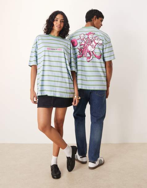 ASOS DESIGN Disney Pixar unisex oversized pinstripe t-shirt with Jessie Toy Story print in green - view 1
