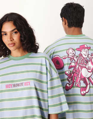 Asos Design Disney Pixar Unisex Oversized Pinstriped T-shirt With Jessie Toy Story Print In Multi