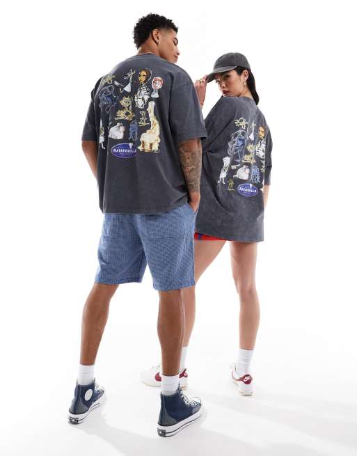 ASOS DESIGN - Disney Pixar - Unisex - Oversized T-shirt med Ratatouille-print i forvasket sort, 3 af 4