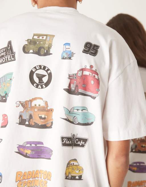 ASOS DESIGN Disney Pixar unisex oversized T-shirt with Cars prints in white