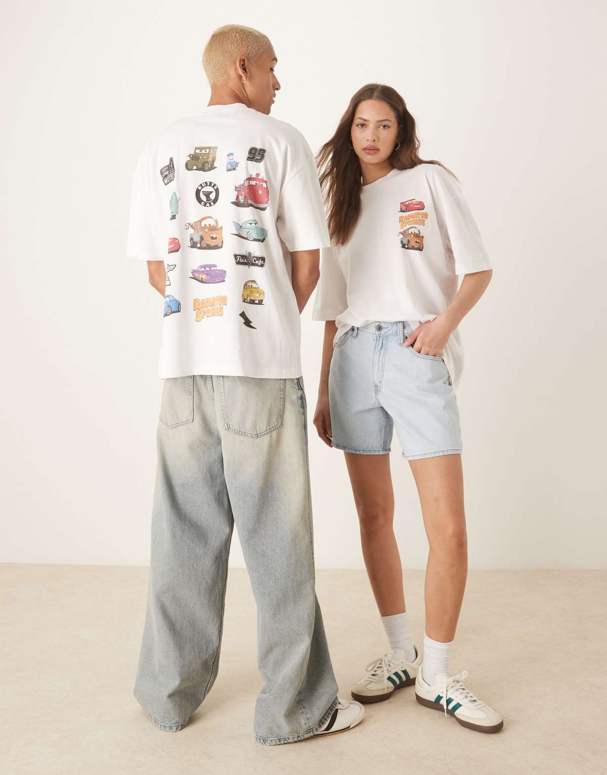 ASOS DESIGN Disney Pixar unisex oversized t-shirt with Cars prints in white