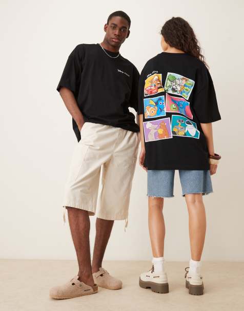 ASOS DESIGN Disney Pixar unisex oversized T-shirt with character prints in black - view 1