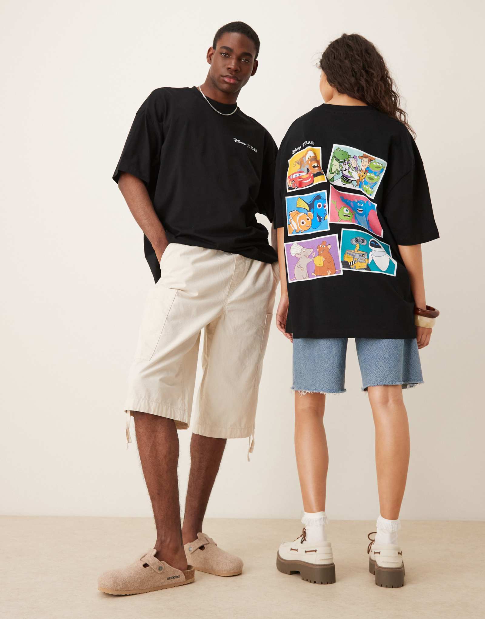 Футболка оверсайз унисекс от ASOS DESIGN Disney Pixar черного цвета с принтом персонажей