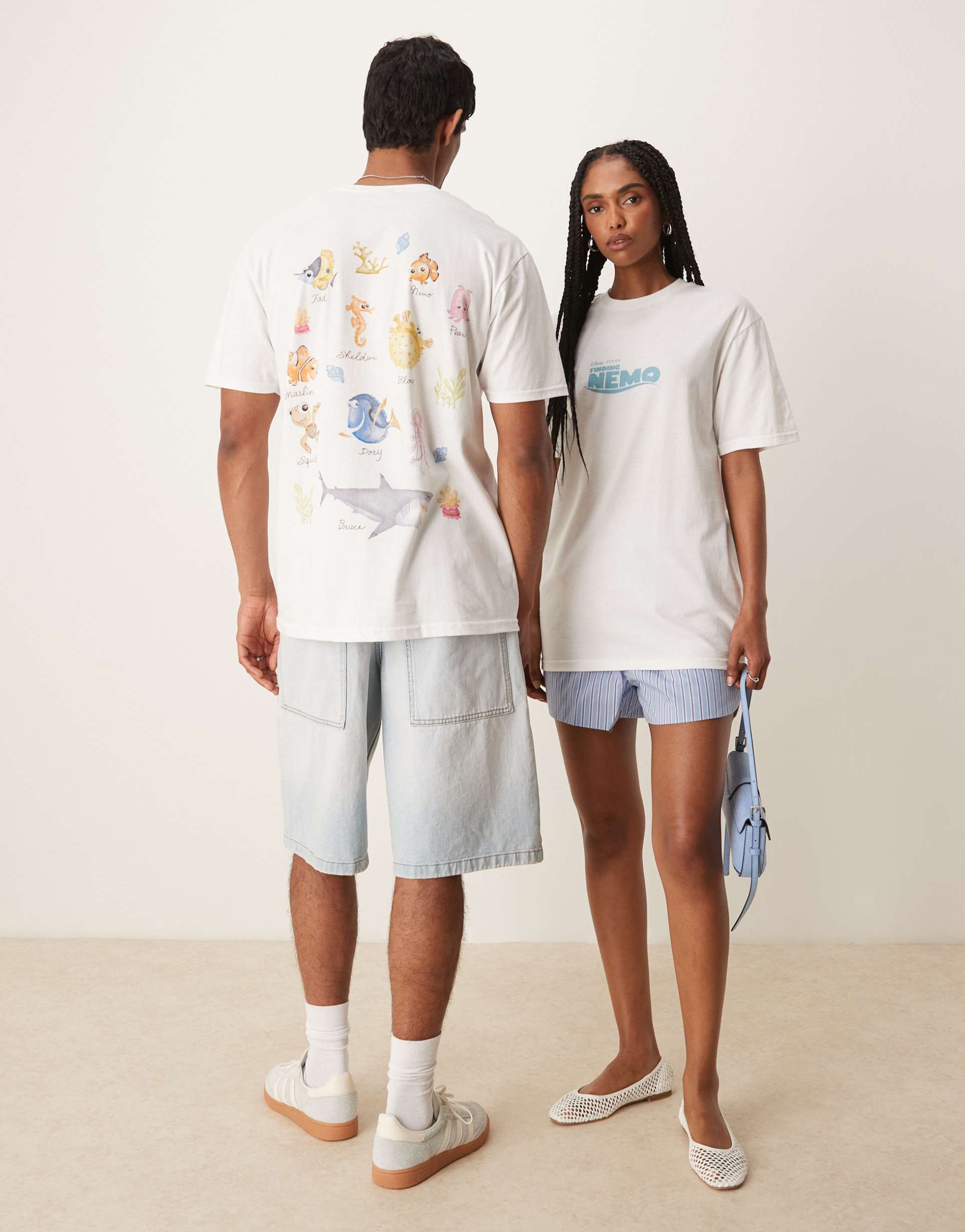 asos design disney pixar unisex oversized t-shirt with finding nemo prints in white