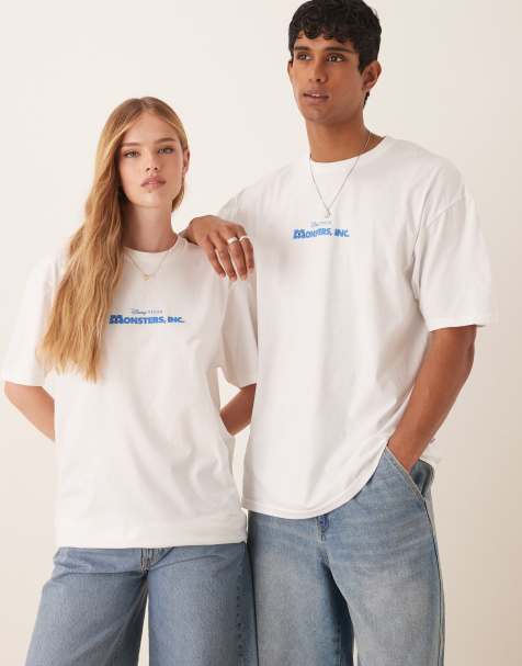 ASOS DESIGN Disney Pixar unisex oversized t-shirt with Monsters Inc multi prints in white - view 1