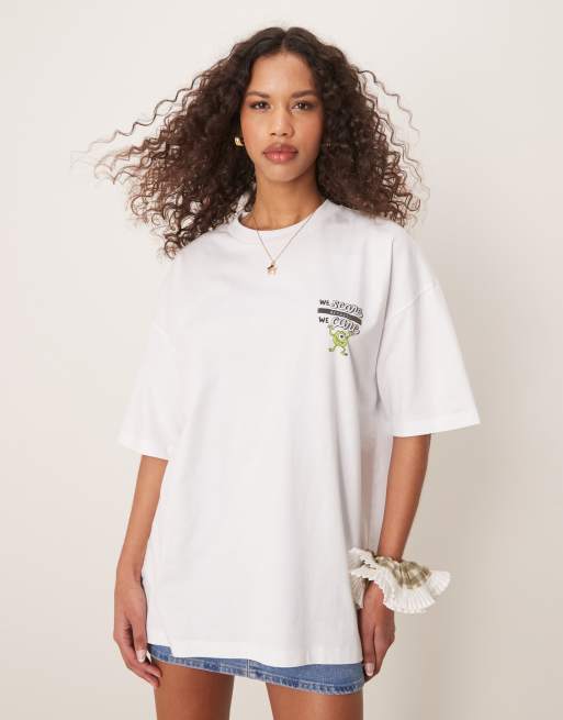 ASOS DESIGN Disney Pixar unisex oversized T-shirt with Monsters Inc prints in white