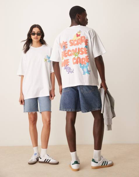 ASOS DESIGN Disney Pixar unisex oversized t-shirt with Monsters Inc prints in white - view 1