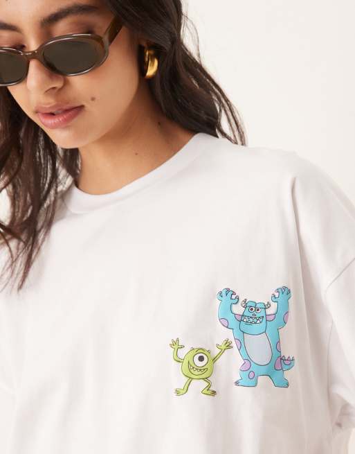 ASOS DESIGN Disney Pixar unisex oversized T-shirt with Monsters Inc prints in white 