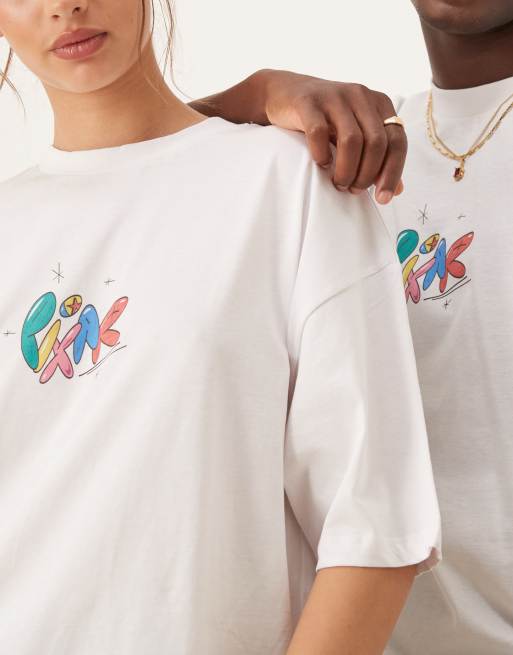 ASOS DESIGN Disney Pixar unisex oversized T-shirt with multi character prints in white