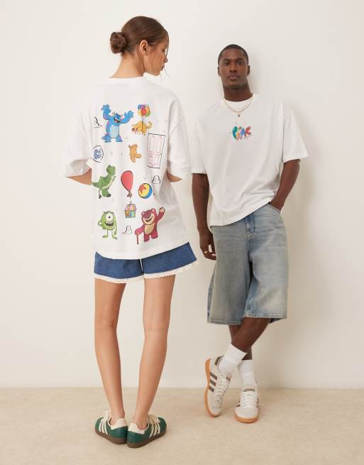 ASOS DESIGN Disney Pixar unisex oversized T-shirt with multi character prints in white