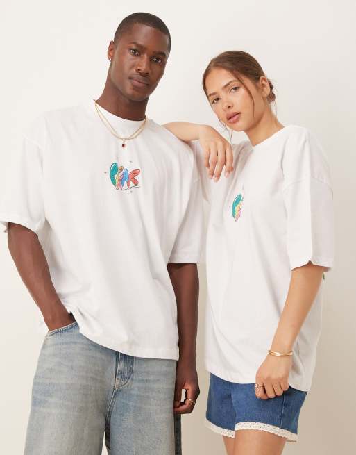 ASOS DESIGN Disney Pixar unisex oversized T-shirt with multi character prints in white