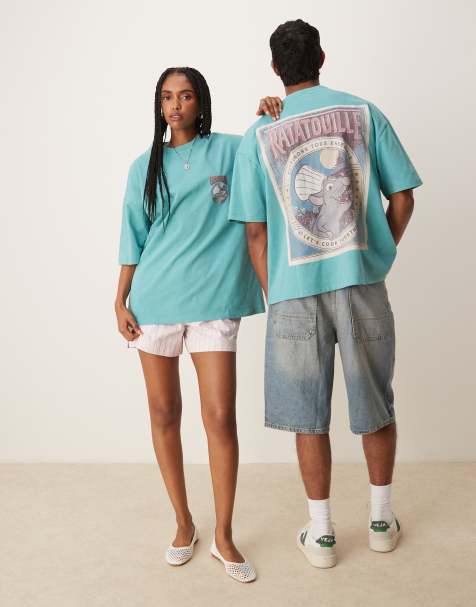 ASOS DESIGN Disney Pixar unisex oversized T-shirt with Ratatouille prints in turquoise - view 1