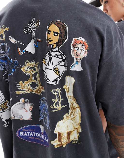 ASOS DESIGN Disney Pixar unisex oversized t-shirt with Ratatouille prints in washed black, 4 of 4