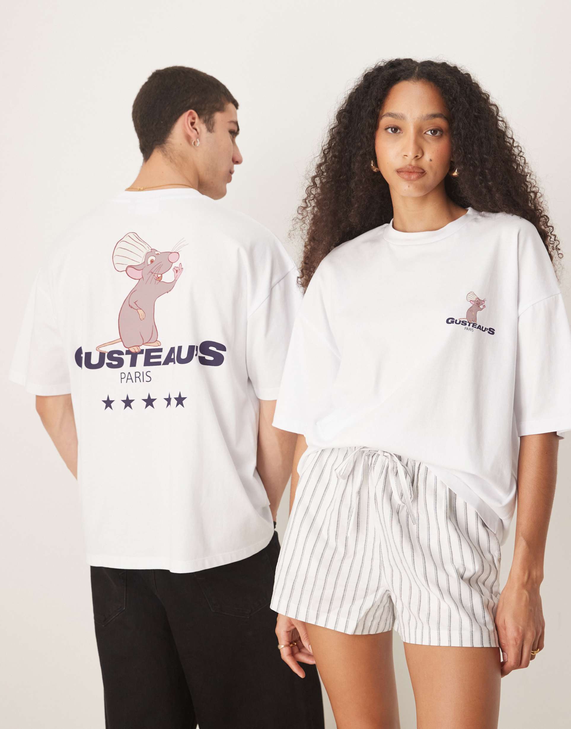 asos design disney pixar unisex oversized t-shirt with ratatouille prints in white