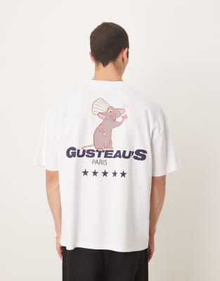 Asos Design Disney Pixar Unisex Oversized T-shirt With Ratatouille Prints In White