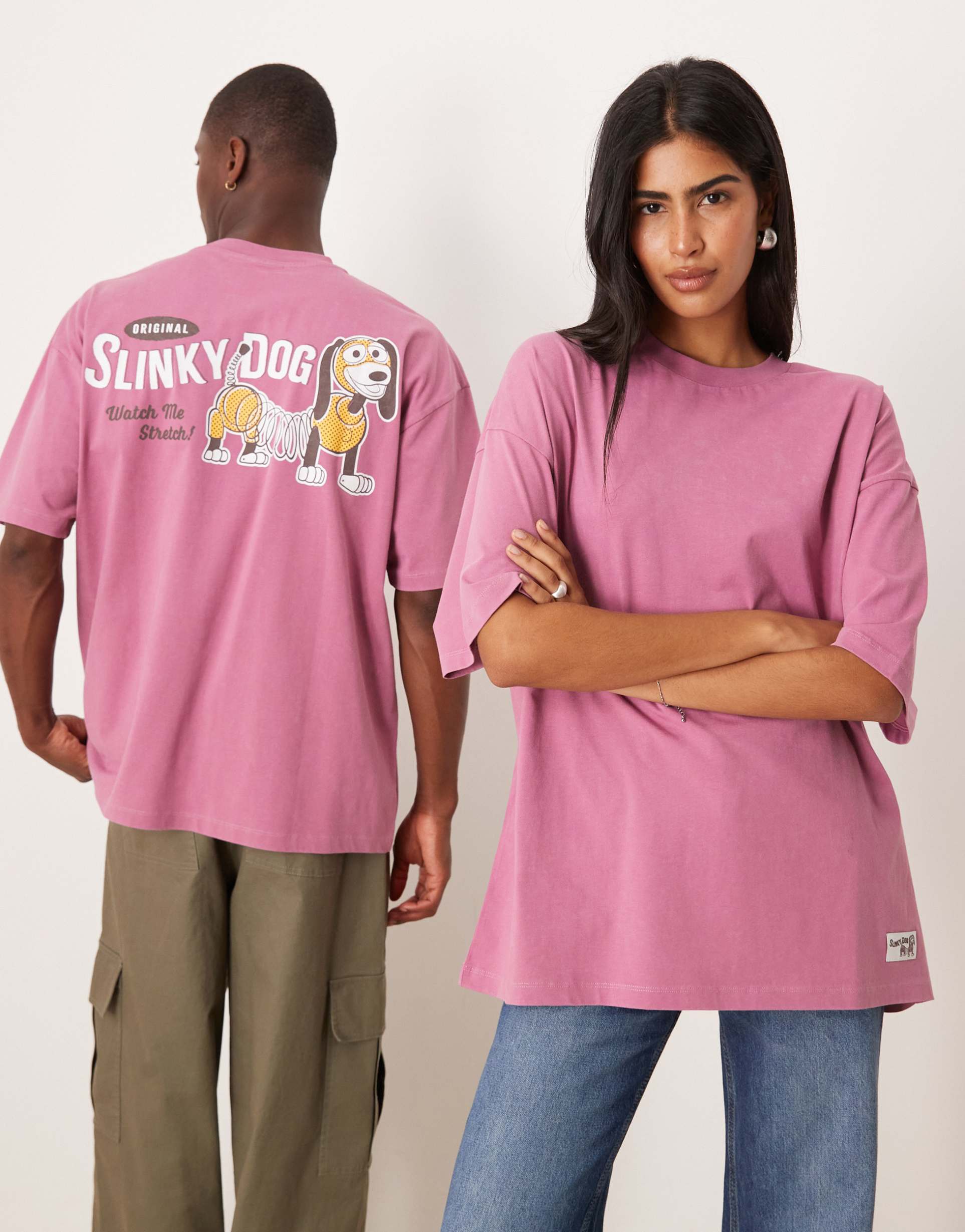 asos design disney pixar unisex oversized t-shirt with slinky print in pink
