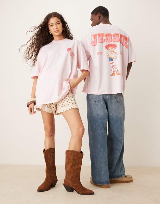 ASOS DESIGN Disney Pixar unisex oversized t-shirt with Toy Story Jessie prints in pink - LPINK