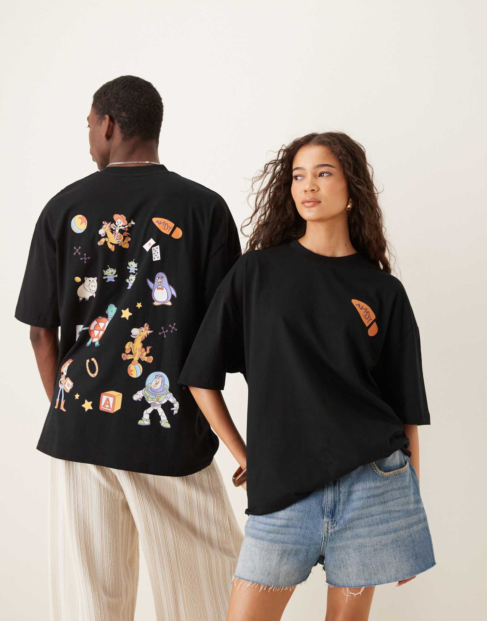 Футболка оверсайз унисекс от ASOS DESIGN Disney Pixar с принтом Toy Story multi черного цвета