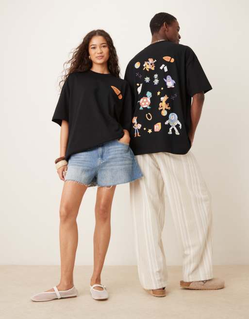 ASOS DESIGN Disney Pixar unisex oversized T-shirt with Toy Story multi print in black
