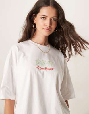 Asos Design Disney Pixar Unisex Oversized T-shirt With Toy Story Pizza Planet Prints In White