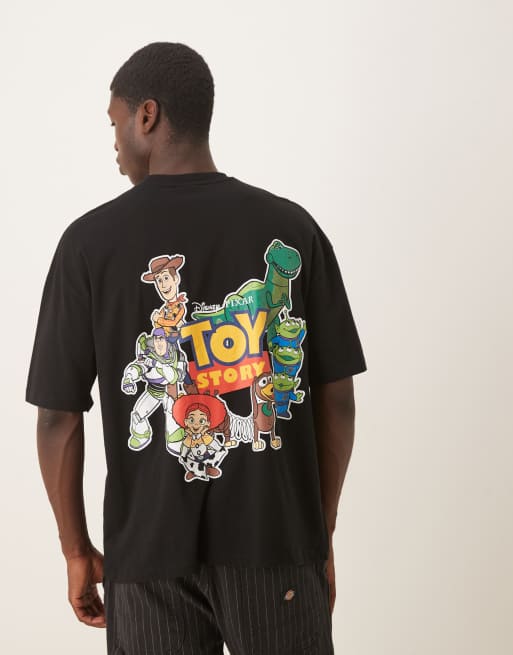 ASOS DESIGN Disney Pixar Unisex oversized t-shirt with Toy Story prints in black