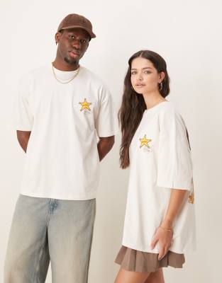 Asos Design Disney Pixar Unisex Oversized T-shirt With Toy Story Woody & Jessie Prints In Neutral