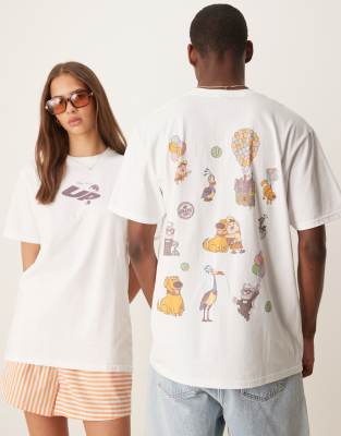 Asos Design Disney Pixar Unisex Oversized T-shirt With Up Character Prints In White