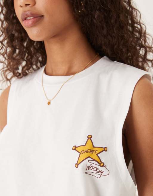 ASOS DESIGN Disney Pixar unisex oversized tank top with Toy Story prints in white