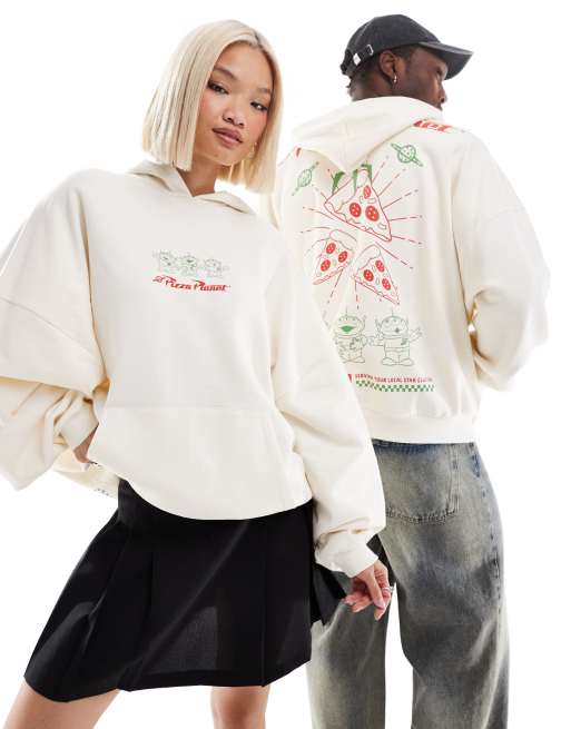 ASOS DESIGN Disney Pixar unisex super oversized hoodie with Toy Story aliens prints in off white ASOS