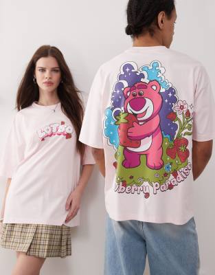 ASOS DESIGN - Disney Pixar - Unisex-T-Shirt in Hellrosa mit Oversize-Schnitt und „Toy Story Lotso"-Prints