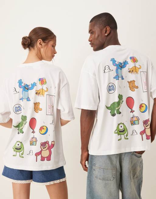 ASOS DESIGN – Disney Pixar – Vit t-shirt i oversize och unisex-modell med flera karaktärer