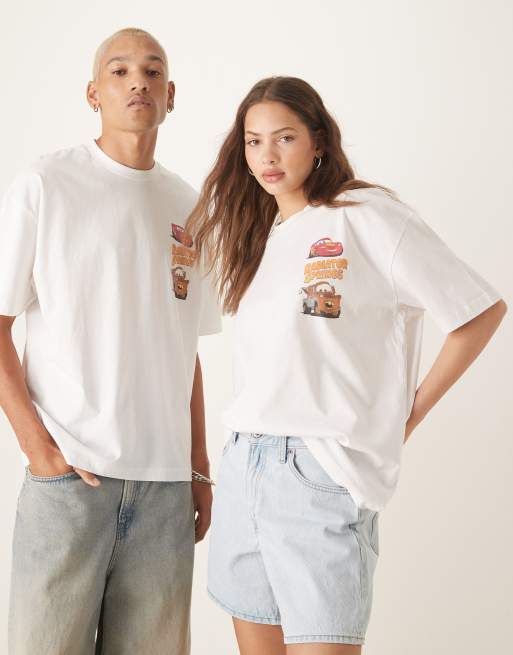 ASOS DESIGN – Disney Pixar – Vit t-shirt i unisex-modell och oversize med biltryck, 3 av 4