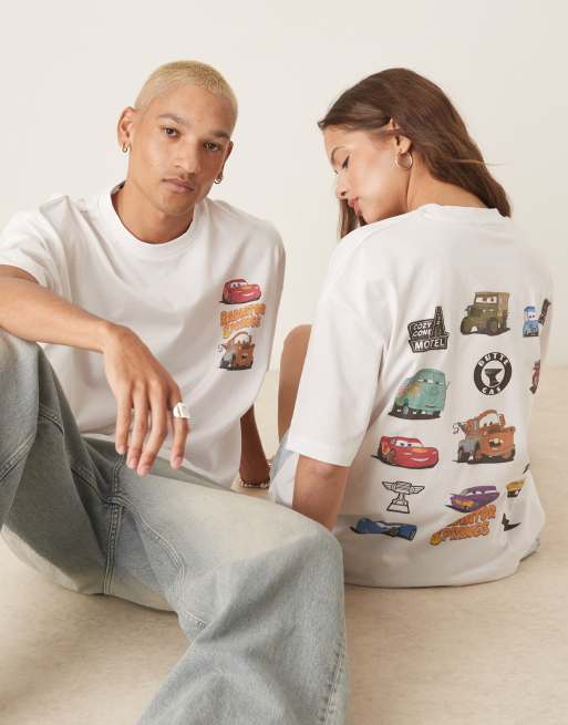 ASOS DESIGN – Disney Pixar – Vit t-shirt i unisex-modell och oversize med biltryck, 4 av 4