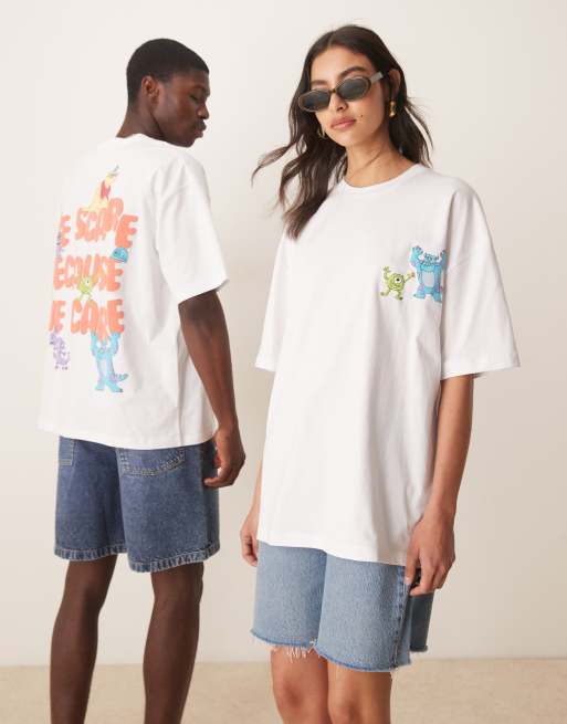 ASOS DESIGN – Disney Pixar – Vit t-shirt i unisex-modell och oversize med Monsters Inc-tryck , 3 av 4