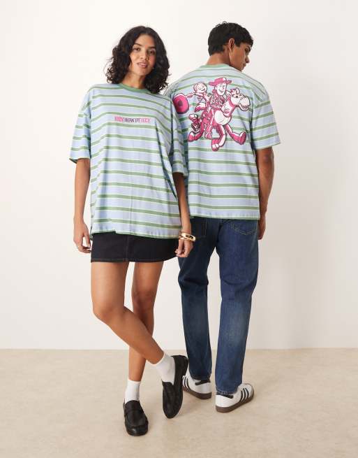 ASOS DESIGN – Disney Pixar – Zielony T-shirt unisex o fasonie oversize w prążki z nadrukiem z Jessie z Toy Story 