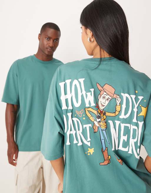 ASOS DESIGN – Disney Pixar – Zielony T-shirt unisex o kroju oversize z nadrukiem z motywem Woody'ego z „Toy Story”