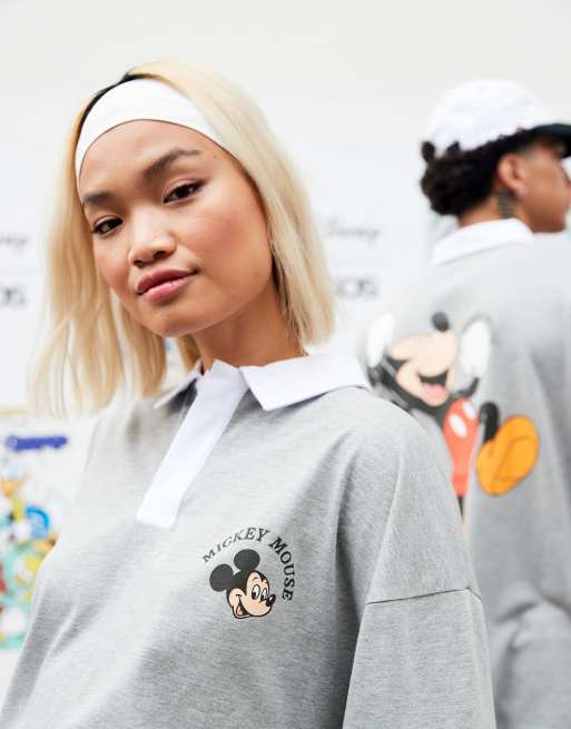 ASOS DESIGN - Disney - Polo oversize unisex grigio mélange con stampa di Topolino, 2 di 4
