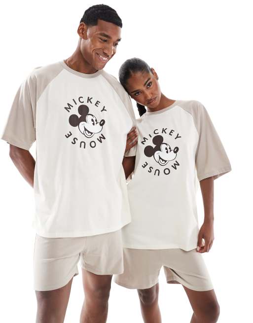 ASOS DESIGN – Disney – Pyjama mit Raglanärmeln und Mickey-Slogan