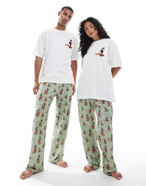 ASOS DESIGN Disney pyjama set with Emperor's New Groove print in sage - view 1