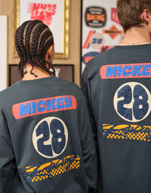 ASOS DESIGN Disney racing oversized long sleeve t-shirt with Mickey prints in dark green, 4 of 5