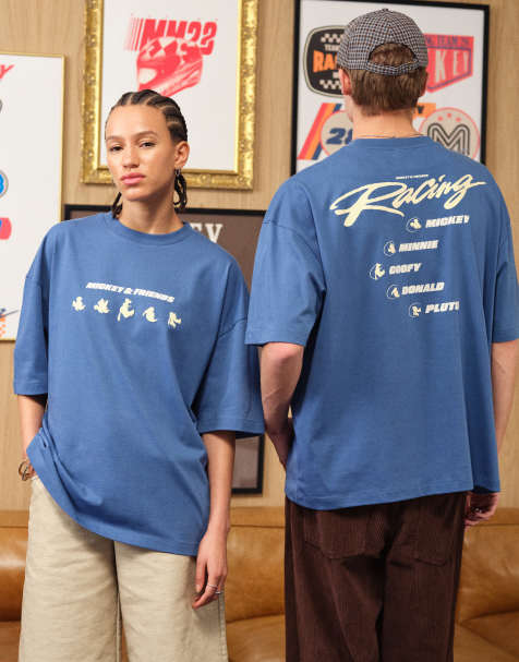 ASOS DESIGN - Disney Racing - T-shirt oversize blu con Topolino - view 1