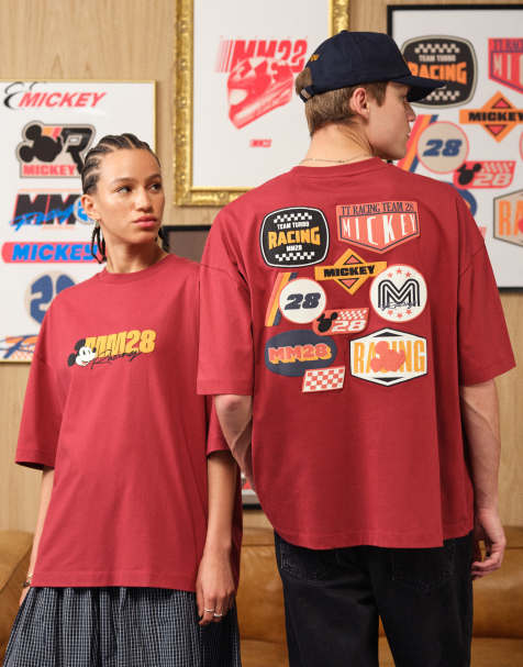 ASOS DESIGN - Disney Racing - T-shirt oversize bordeaux con Topolino - view 1