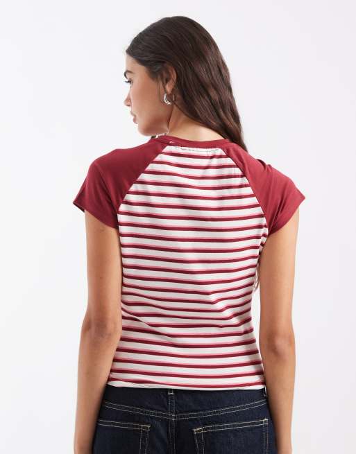 ASOS DESIGN Disney raglan baby tee with Mickey Mouse print in stripe, 4 of 4
