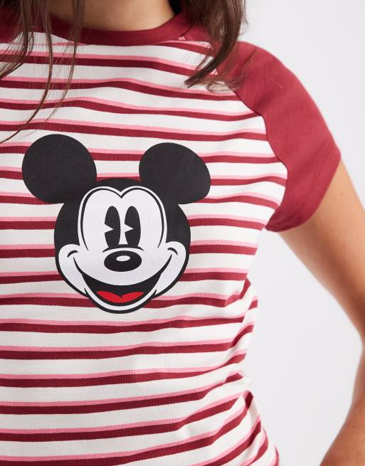 ASOS DESIGN Disney raglan baby tee with mickey print in stripe, 3 of 4