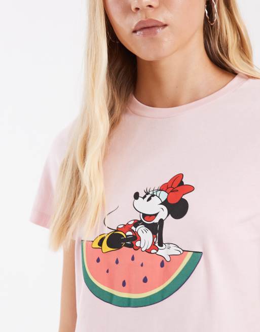 ASOS DESIGN Disney relaxed baby tee with Minnie watermelon puff print in pink, 2 of 4