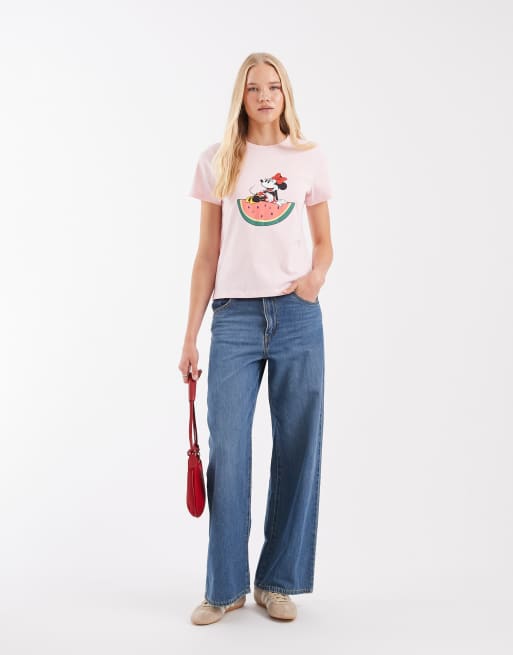 ASOS DESIGN Disney relaxed baby tee with Minnie watermelon puff print in pink, 4 of 4